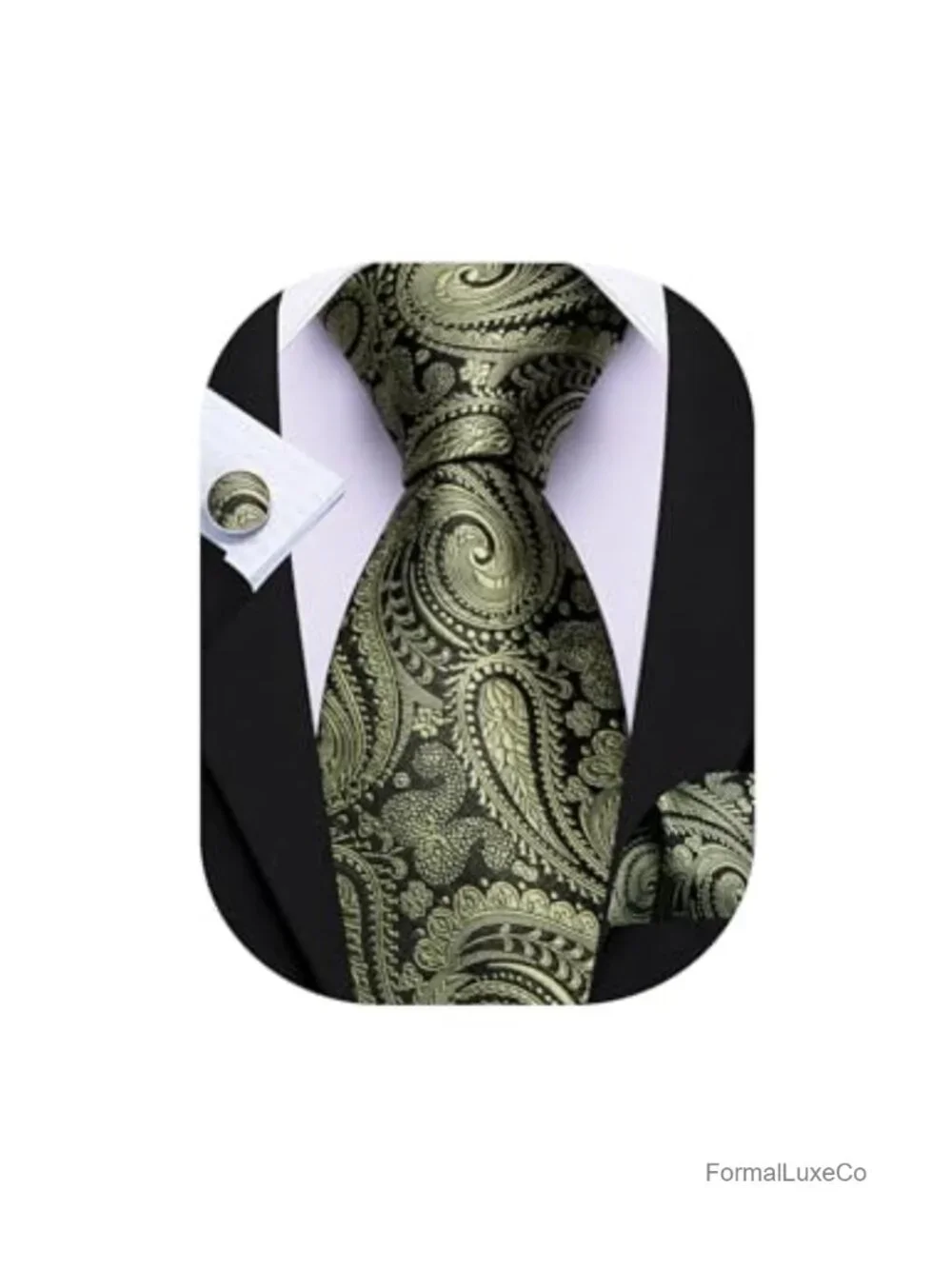 Men's Silk Blend Paisley Necktie Set with Pocket Square & Cufflinks